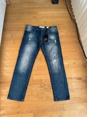 Akademiks Distressed Dark Blue Slim Straight Jeans